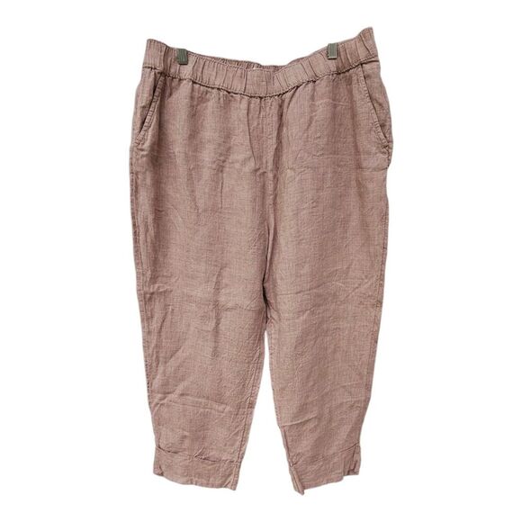 Sigrid Olsen Mauvy Brown Linen Cropped Pull On Pants Cuffed Pocket XL Lagenlook - Picture 1 of 6